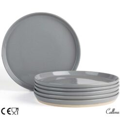 Set 4 farfurii intinse, ceramica, 27 cm, gri inchis cu puncte negre si baza mata, Callena Saturn Set 4 farfurii intinse, ceramica, 27 cm, gri inchis cu puncte negre si baza mata, Callena Saturn