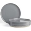 Set 4 farfurii intinse, farfurii ceramica, 27 cm, gri inchis cu puncte negre si baza mata, Callena Saturn
