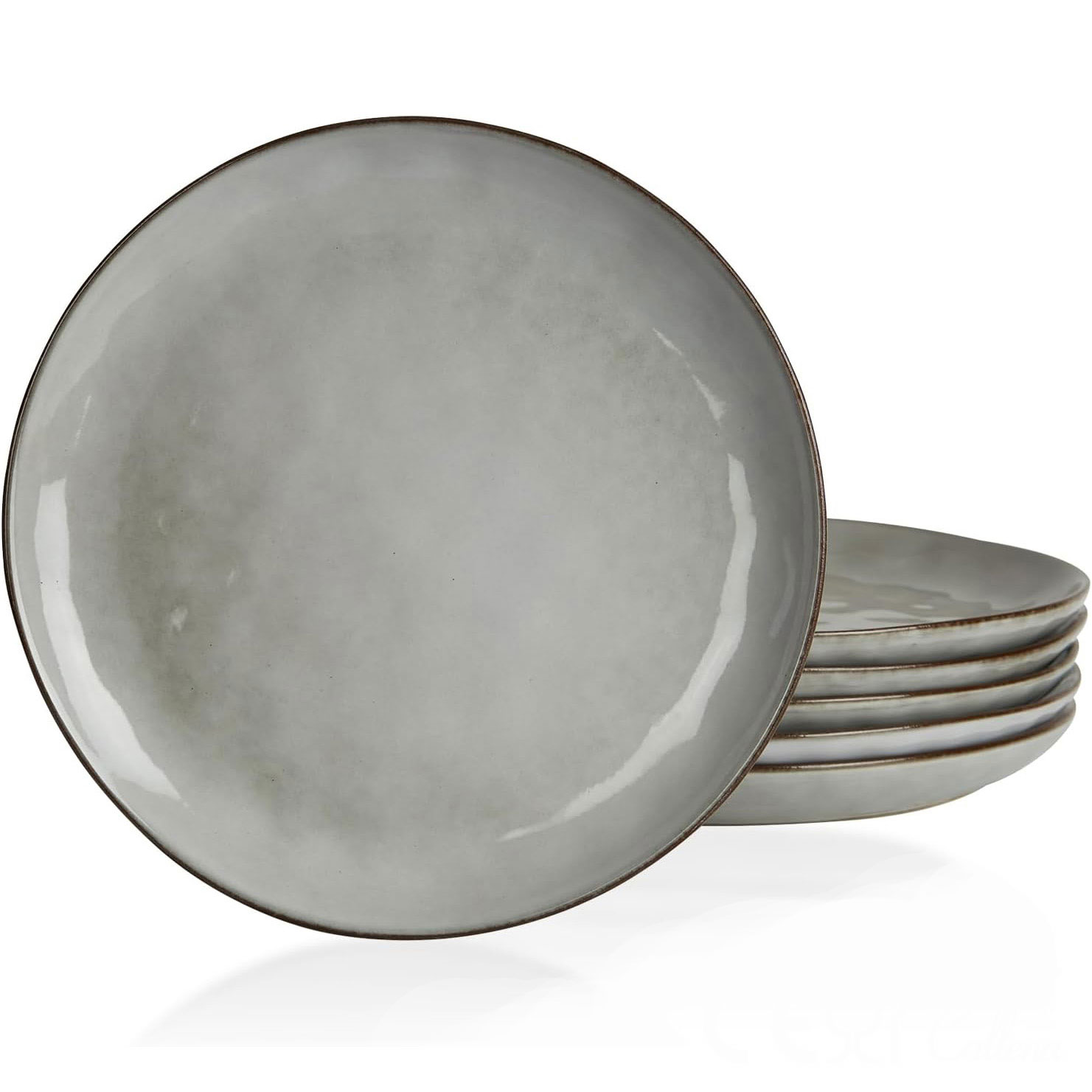 Set 4 farfurii intinse, farfurii vintage din ceramica glazurata bej cu margini maro aurii, 27.5 cm, Callena Belle Époque Set 4 farfurii intinse, farfurii ceramica, vintage, 27.5 cm, gri, cu margini maro-aurii, Callena Belle Époque