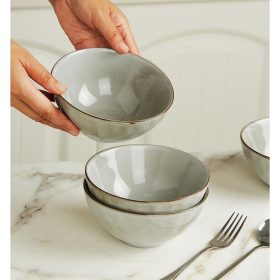 Set 4 boluri, 700ml, ceramica, gri cu margini maro-aurii, vintage, Callena Belle Époque