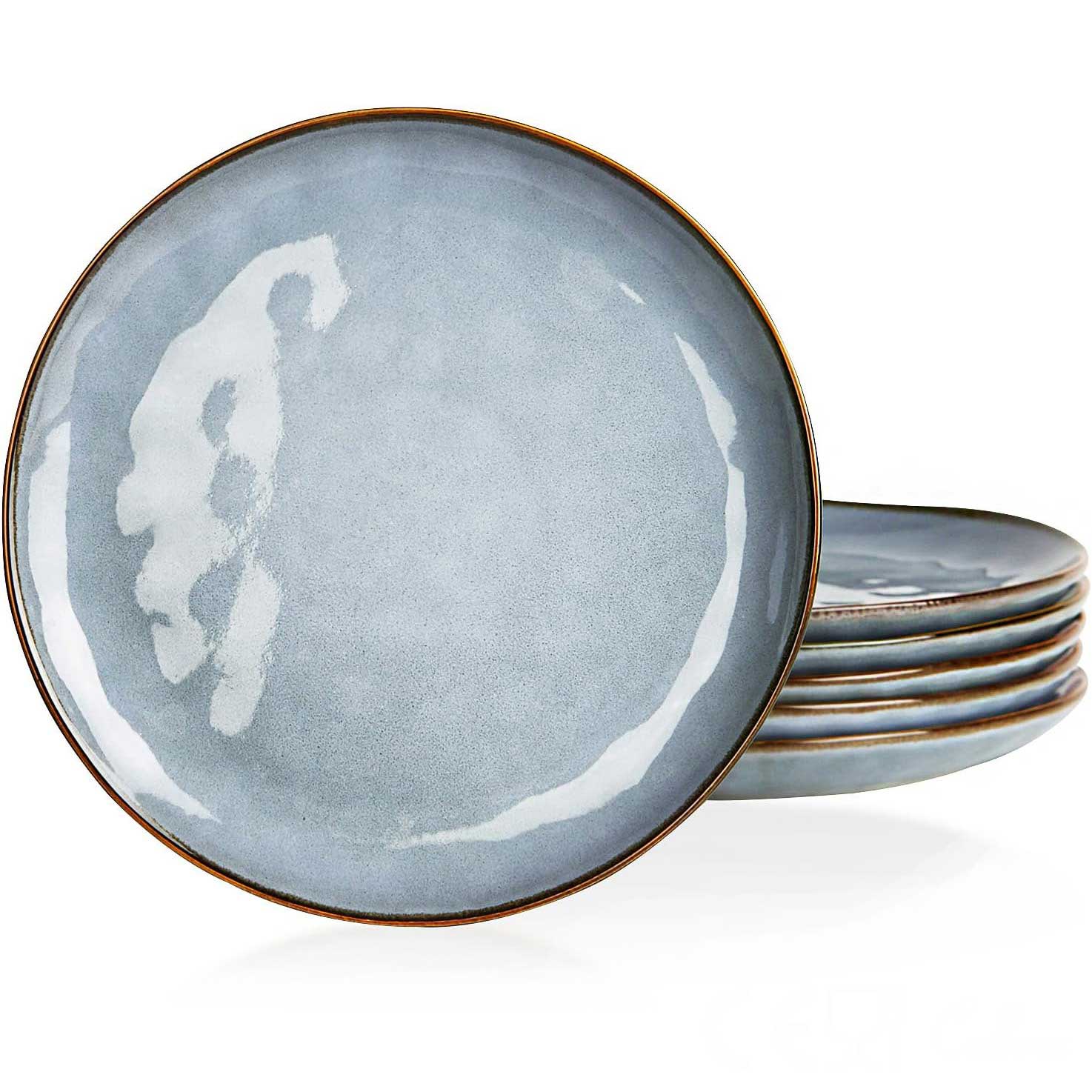 Set 4 farfurii intinse, farfurii vintage din ceramica glazurata bej cu margini maro aurii, 27.5 cm, Callena Belle Époque Set 4 farfurii intinse, farfurii ceramica, vintage, 27.5 cm, albastrui cu margini maro, Callena Belle Époque