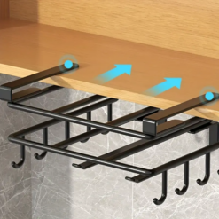 Organizator ustensile bucatarie, suport cani, linguri, prindere dulap, otel, negru, 26x25x10cm, Callena