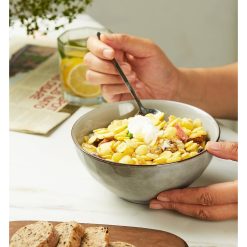 Set 4 farfurii, 27.5 cm, ceramica, gri, cu margini maro-aurii, vintage, Callena Belle Époque