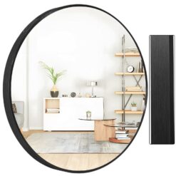 Oglinda 40cm rotunda baie, aluminiu, negru periat metalizat, Callena