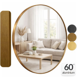 Oglinda rotunda 60cm, cu rama Bronz, oglinda de perete, decorativa, pentru hol, sufragerie, living, baie, din aluminiu, Callena
