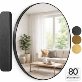 Oglinda rotunda 80cm, cu rama Neagra, oglinda de perete, decorativa, pentru hol, sufragerie, living baie, din aluminiu, Callena