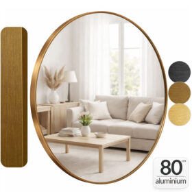 Oglinda rotunda 80cm, cu rama Bronz, oglinda de perete, decorativa, pentru hol, sufragerie, living baie, din aluminiu, Callena