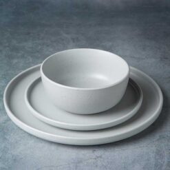 Set 4 farfurii adanci, ceramica, 14x6cm, 510ml, gri deschis cu puncte negre, Callena Nordic Simplicity