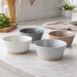 Set 4 boluri ceramica,  castroane ciorba, supa, 15x6cm, 570ml, mix culori puncte negre si baza mata, Callena Saturn