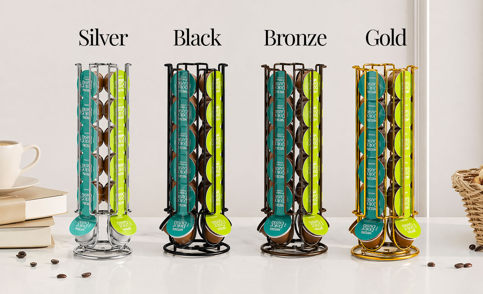 Suport 24 capsule cafea Dolce Gusto, Callena, argintiu, bronz, negru, auriu