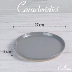Set 4 farfurii intinse, ceramica, 27 cm, gri inchis cu puncte negre si baza mata, Callena Saturn