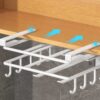 Organizator ustensile bucatarie, suport cani, linguri, prindere dulap, otel, alb, 26x25x10cm, Callena