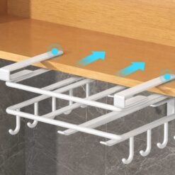 Organizator ustensile bucatarie, suport cani, linguri, prindere dulap, otel, alb, 26x25x10cm, Callena