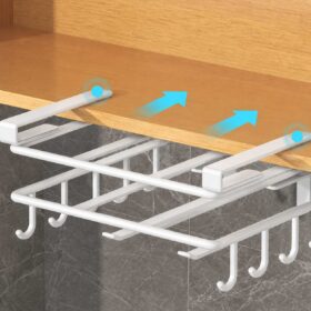 Organizator ustensile bucatarie, suport cani, linguri, prindere dulap, otel, alb, 26x25x10cm, Callena