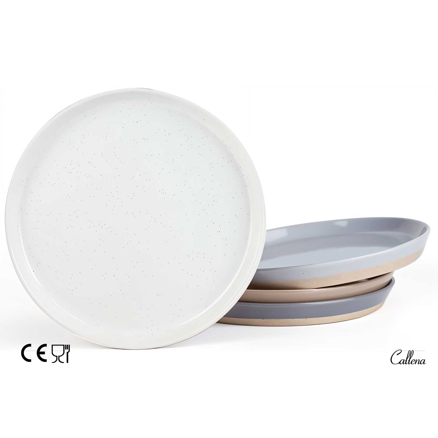 Set 4 farfurii intinse, ceramica, 20 cm, mix culori puncte negre si baza mata, Callena Saturn Set 4 farfurii intinse, ceramica, 27 cm, mix culori puncte negre si baza mata, Callena Saturn