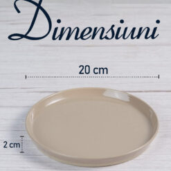 Set 4 farfurii intinse, ceramica, 20 cm, cafeniu deschis cu puncte negre si baza mata, Callena Saturn