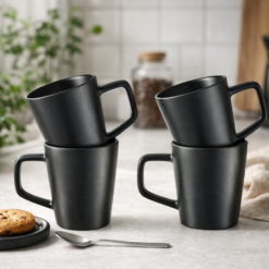 Set 4 cani negre din ceramica, stil nordic, 360ml, Callena Nordic Style Set 4 cani negre din ceramica, stil nordic, 360ml, Callena Nordic Style