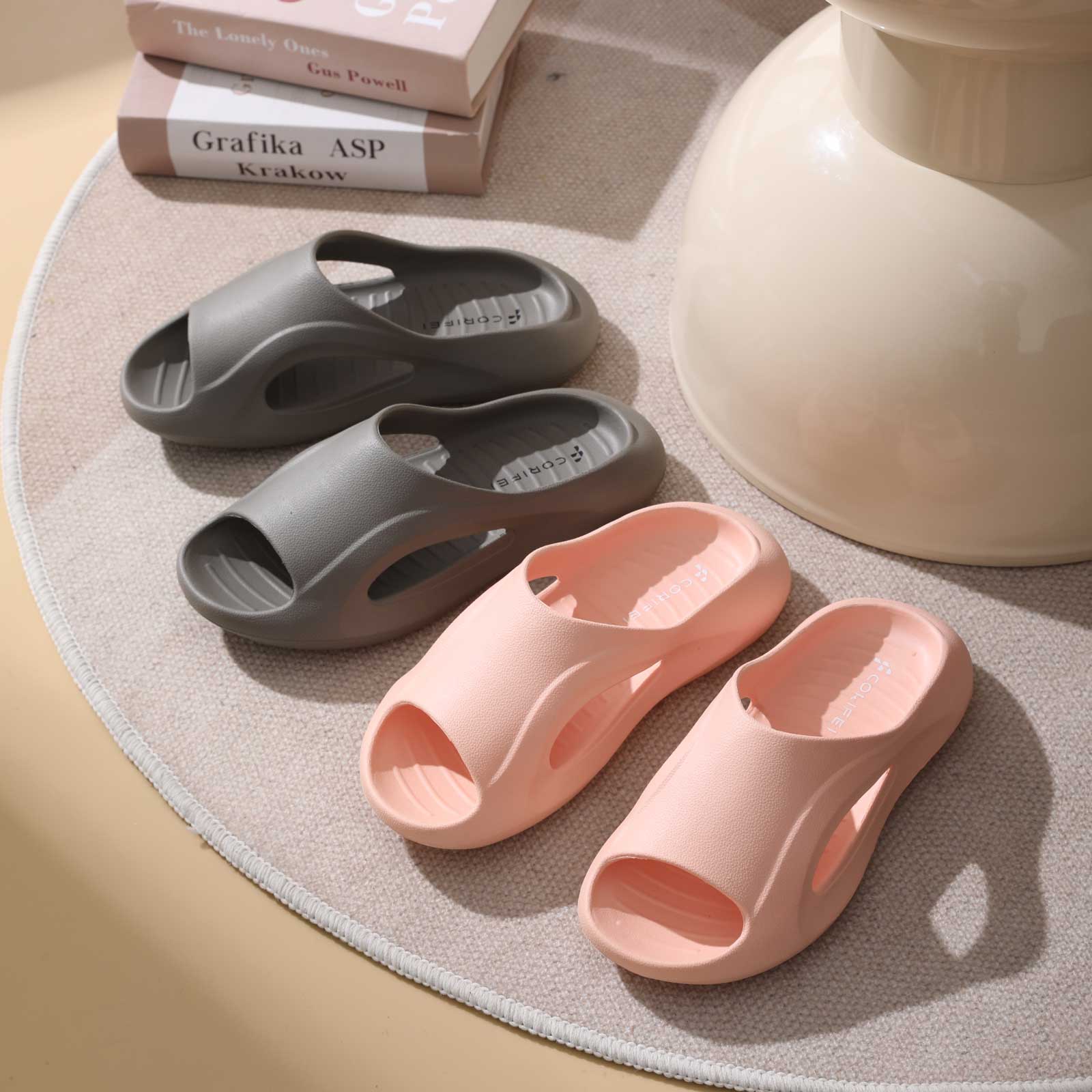 Slapi dama cu talpa groasa, papuci cauciuc de plaja sau de casa, ergonomici, comozi, lati, roz, 39-40 EU, Callena Slapi dama cu talpa groasa, papuci cauciuc de plaja sau de casa, ergonomici, comozi, lati, roz, 39-40 EU, Callena - imagine 4