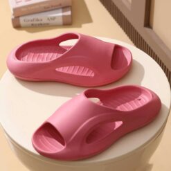 Slapi dama cu talpa groasa, papuci cauciuc de plaja sau de casa, ergonomici, comozi, lati, roz inchis, 35-36 EU, Callena
