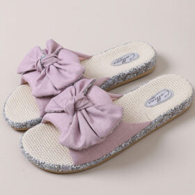 Papuci dama casual, eleganti, comozi, papuci de casa, eleganti, cu fundita simpla si model floral, roz, Callena