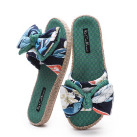 Papuci dama casual, comozi, cu platforma joasa, fundita si imprimeu floral, verde, Callena