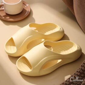 Slapi dama cu talpa groasa, papuci cauciuc de plaja sau de casa, ergonomici, comozi, lati, galben, 39-40 EU, Callena