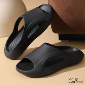 Slapi dama cu talpa groasa, papuci cauciuc de plaja sau de casa, ergonomici, comozi, lati, negru, 41-42 EU, Callena