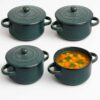 Set 4 boluri supa cu capac, castron cu maner, pentru supa, ciorba, albastrui-verde, din ceramica, 14x8cm, 700ml, Callena