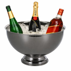 Frapiera rotunda mare, frapiera gheata din inox cu picior, negru lucios, 14l, 40 cm