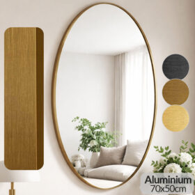Oglinda ovala cu rama Bronz, 70x50cm,  oglinda de perete, decorativa, pentru hol, living, baie, rama din aluminiu, Callena