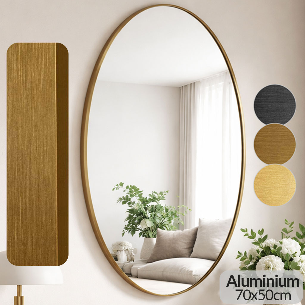 Oglinda ovala cu rama Bronz, 70x50cm,  oglinda de perete, decorativa, pentru hol, living, baie, rama din aluminiu, Callena