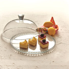 Platou tort, prajituri, din sticla, cu capac, dom, transparent, sticla, 32x12cm