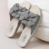 Papuci dama casual, eleganti, comozi, papuci de casa, eleganti, cu fundita simpla si model floral, roz, Callena
