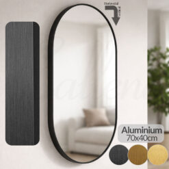 Oglinda ovala, cu rama Neagra, 70x40 cm, verticala/orizontala, din aluminiu, oglinda de perete, decorativa, pentru hol, sufragerie