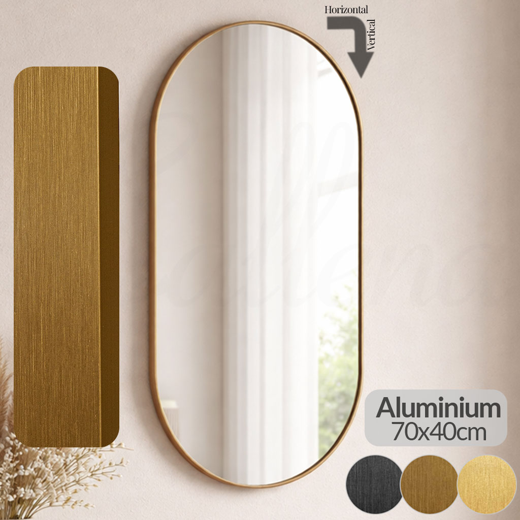 Oglinda ovala, cu rama Bronz, 70x40 cm, verticala/orizontala, din aluminiu, oglinda de perete, decorativa, pentru hol, sufragerie