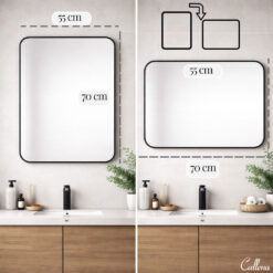 Alternative view of Oglinda dreptunghiulara, cu rama Neagra din aluminiu, vertical/orizontal, oglinda decorativa, de perete, pentru hol, sufragerie, 70x55cm, Callena