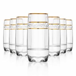 Set 6 pahare de apa, inalte cu aura aurie, 390 ml, Callena