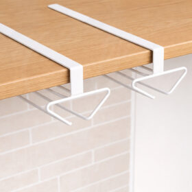 Set 2 suporturi pahare cu picior,  suport pahare suspendat pentru bucatarie, bar, universal, otel, tip sina, alb, 25.4x9x7cm, Callena
