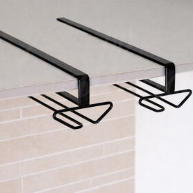 Set 2 suporturi pahare cu picior,  suport pahare suspendat pentru bucatarie, bar, universal, otel, tip sina, negru, 25.4x9x7cm, Callena