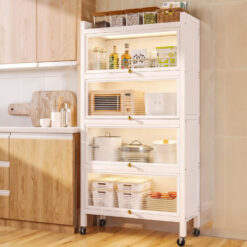 Dulap bucatarie modular, 5 rafturi, structura metalica, cu roti, alb, 150x80x36cm, Callena