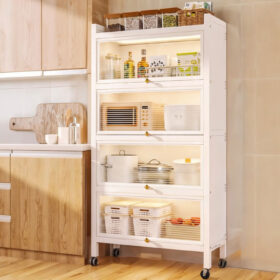 Dulap bucatarie modular, 5 rafturi, structura metalica, cu roti, alb, 150x80x36cm, Callena