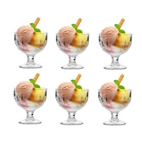 Set 6 cupe inghetata, cu picior, sticla, 300ml