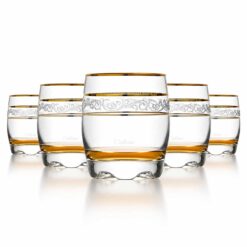 Set 6 pahare whiskey cu aura aurie, 190ml